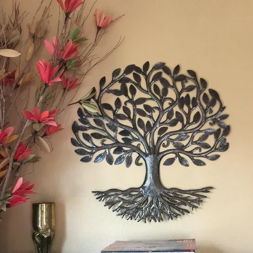 Vista 2 de it's cactus - metal art haiti Decoración del hogar Árbol de la vida con raíces, placas para colgar en la pared para interiores y exteriores