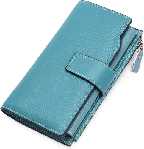 Vista 7 de SENDEFN - Cartera de cuero para mujer, portatarjetas con bloqueo RFID, monedero para mujer con cierre