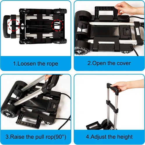 Vista 6 de Carrito de equipaje plegable portátil, carrito de mano plegable, carrito de mano ligero, carrito utilitario compacto con 4 ruedas resistente