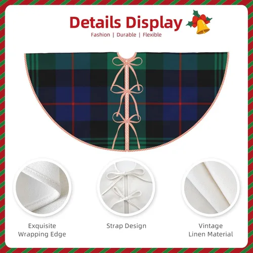 Vista 5 de Falda de árbol de Navidad de 48 pulgadas, diseño de clan Urquhart Tartán azul y verde, falda de árbol de Navidad a cuadros escoceses para fiestas