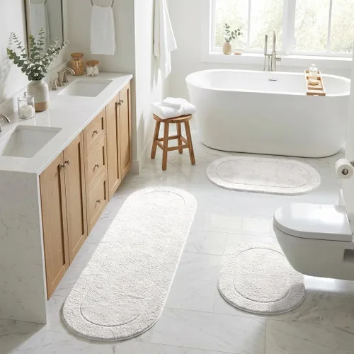 Vista 49 de Superior Cotton Washable Bath Rug, Non Slip Runner, 1 Piece Set, Black Absorbent Combed Cotton Bath Rug Runner or Rug Set, Bathroom Vanity or
