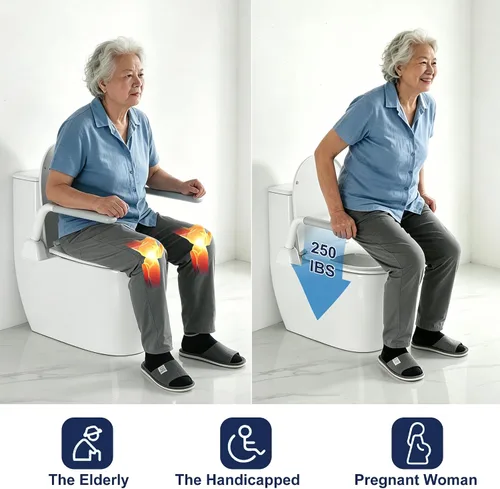 Vista 3 de Rieles de seguridad para inodoro para personas mayores con reposabrazos abatibles que ahorran espacio, rieles de soporte de inodoro para personas