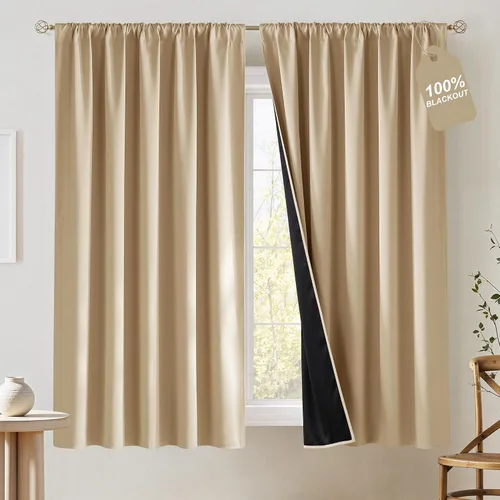 Vista 63 de NICETOWN Biscotti - Cortinas de cocina beige de 36 pulgadas de largo, bolsillo para barra, 100% opacas, casuales y relajantes, tratamientos