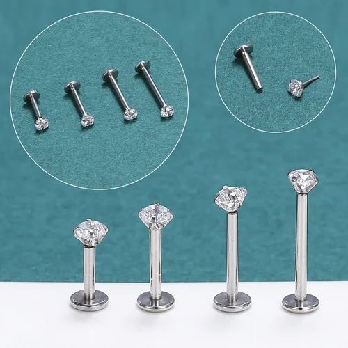 Vista 4 de ZS 12 anillos de labio Pushin de 16G, joyería de acero inoxidable Medusa, 0.079 in, 0.118 in, 0.157 in, circonita cúbica, piercing para mujeres