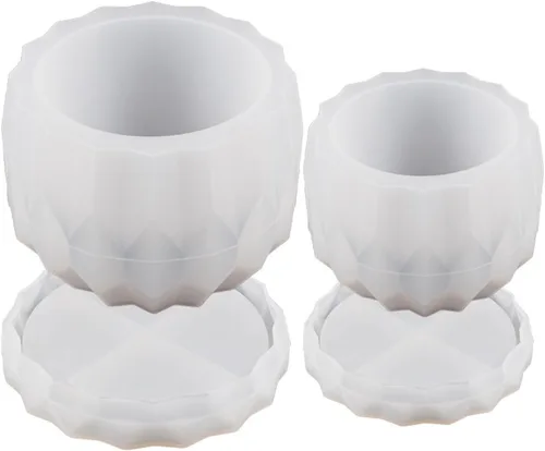 Vista 7 de Juego de 2 moldes de silicona para macetas de diamante, con soportes inferiores, color blanco, tamaño grande 3.82 x 2.52 pulgadas y pequeño 3.11 x