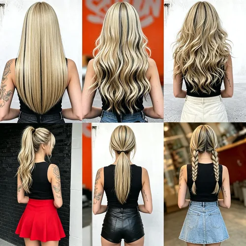 Vista 6 de 12 extensiones de cabello negro con clip para mujeres adolescentes 12 piezas - negro