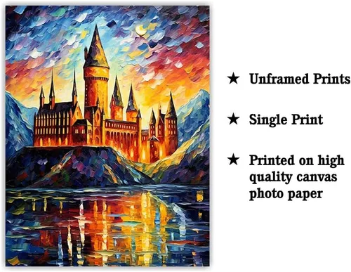 Vista 2 de Bestbuddy Pet 8 x 10 sin marco noche estrellada inspirada en el castillo medieval Edad Media Fantasía Europa Familia pintura al óleo impresión arte