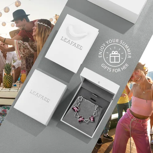 Vista 6 de Leafael - Pulsera de amor infinito con eslabones, corazón de cristal y piedra natal, regalos para mujer, tono plateado, 7 pulgadas con extensor de 2