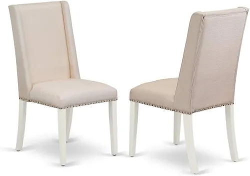 Vista 4 de East West Furniture HLFL3-LWH-01 Juego de mesa de comedor de 3 piezas contiene una mesa de cocina redonda con pedestal y 2 sillas de comedor Parson