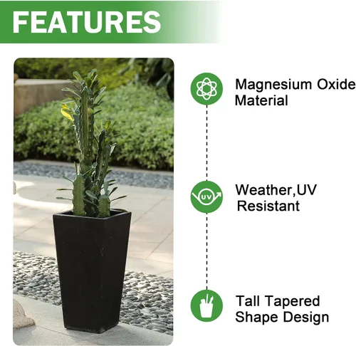 Vista 4 de LuxenHome - Macetas altas para plantas de interior, macetas cónicas negras para plantas de exterior, macetas de 18.5 pulgadas para exteriores e