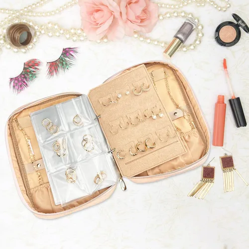 Vista 6 de KOLODOGO Estuche organizador de joyas, cajas de almacenamiento de viaje, bolsa de almacenamiento portátil con cremallera para collares, aretes