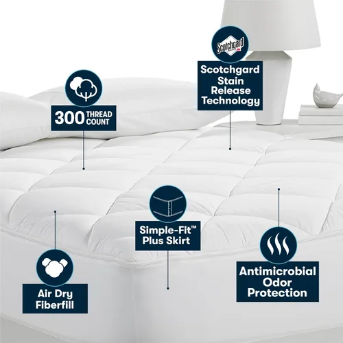 Vista 5 de Serta Luxury Firm - Protector de colchón acolchado 100% algodón con relleno de fibra de enfriamiento, individual, color blanco