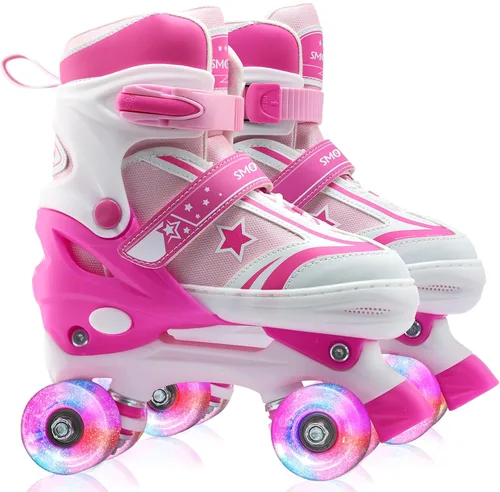 Vista 9 de Patines de ruedas para niños y niñas con ruedas iluminadas Zapatos de patines de tamaño ajustable para jóvenes y mujeres de 5 a 8 años y 8 a 12