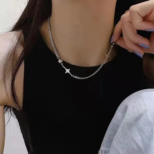 Vista 2 de Buyongwant Collar de estrella irregular bola de acero para mujer, diseño simple de Spice Girl de 15.75 pulgadas, Zinc, No es una piedra preciosa
