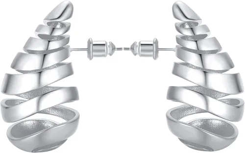 Vista 20 de Aretes de aro de oro gruesos para mujer, ligeros, con forma de gota de agua, aretes de aro abiertos y huecos en forma de lágrima, plata y oro