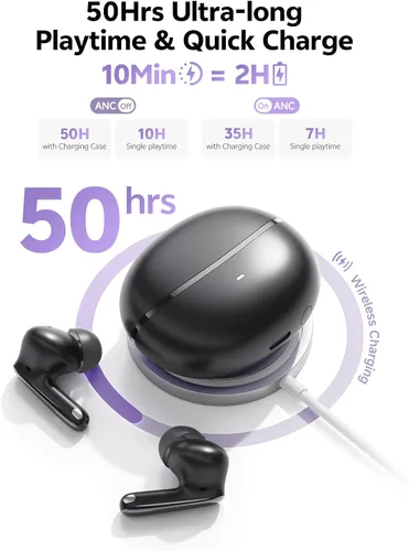 Vista 4 de QCY MeloBuds N70 Auriculares inalámbricos híbridos adaptativos con cancelación activa de ruido, Bluetooth 6.0 con 6 micrófonos para llamadas claras