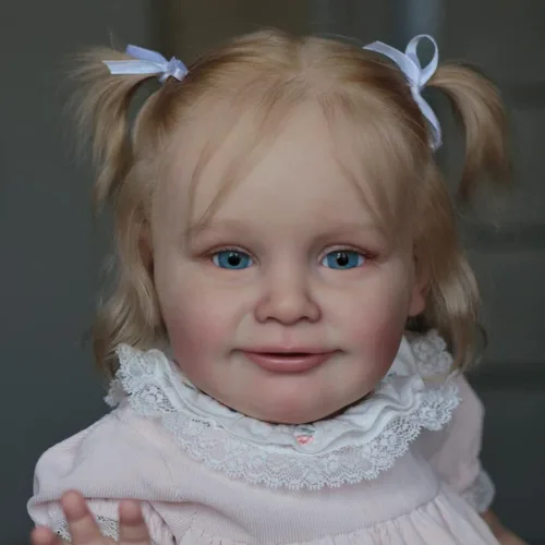 Vista 2 de Muñeca Reborn realista de silicona realista de 24 pulgadas que se ve real viva, cuerpo suave, arraigado pelo castaño, juguetes para bebés recién