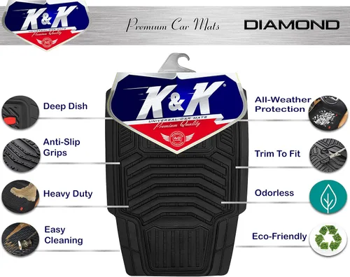 Vista 2 de K&K Auto Accessories 3D - Tapete grueso para piso de automóvil, 8 libras, resistente, duradero, universal, diamante negro, plato profundo