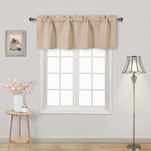 Vista 7 de DWCN Cenefa para ventana de cocina, con bolsillo para barra, para ventana, sala de estar/sótano, 36 x 16 pulgadas de largo, 1 panel, beige