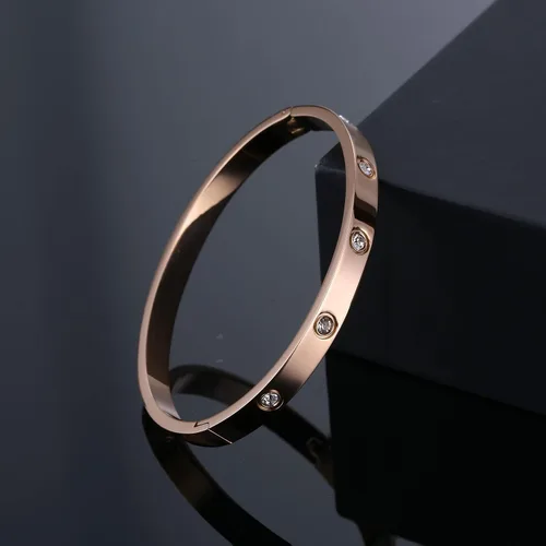 Vista 3 de YCSLYW Women's Stainless Steel Bracelet Jewelry Crystal Bracelet With Cube Zircon Hinge Jewelry oval Bangle Witness the Gift of Love