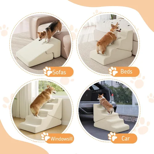 Vista 7 de Rampa para perros para cama, escaleras extra anchas de 20 Beige