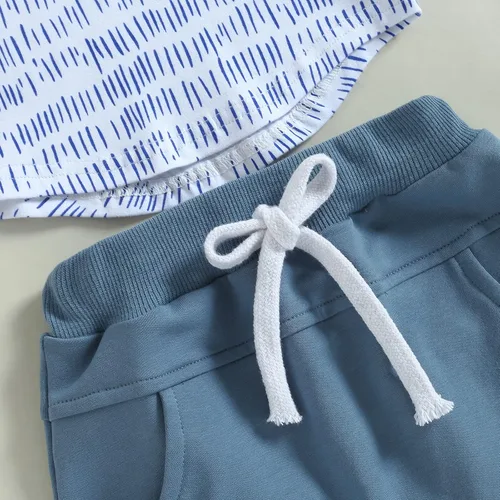 Vista 26 de Conjunto de ropa de verano para bebé niño y niño, diseño a cuadros, manga corta, sudadera con capucha y pantalones cortos casuales