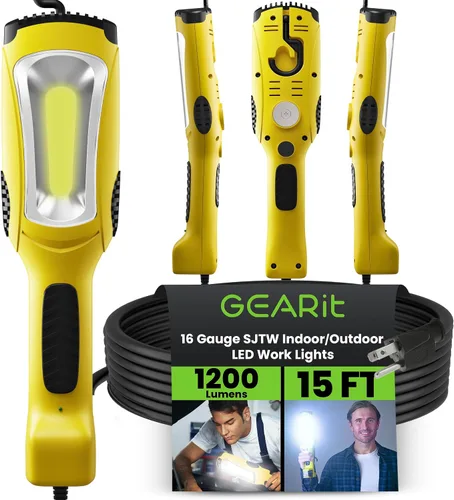 Vista 9 de GEARit Luz de trabajo LED COB de 20 pies 3000LM 27W, luz de tienda con cable con base magnética, gancho giratorio y toma de corriente incorporada