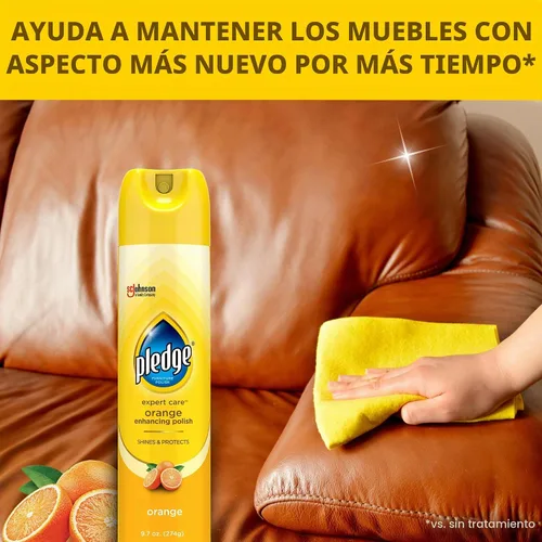 Vista 4 de Pledge Pulidor mejorador, spray de madera y muebles, aroma a naranja, 9.7 onzas