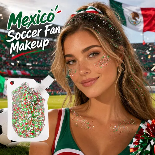 Vista 2 de MEICOLY Portugal - Maquillaje para fanáticos del fútbol con purpurina verde, rojo y blanco, para rellenar calcetines, maquillaje de cara gruesa