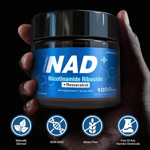 Vista 8 de Suplemento NAD+ - NAD nicotinamida ribósido resveratrol, suplemento liposomal NAD+ 1000mg para mujeres y hombres - Envejecimiento saludable, energía