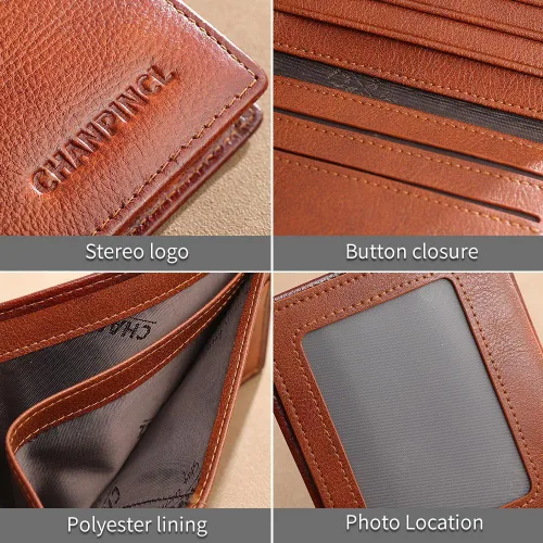 Vista 38 de Billetera de piel triple con bloqueo RFID para hombre con 2 ventanas de identificación, 2 compartimentos para efectivo, 6-8 ranuras para tarjetas