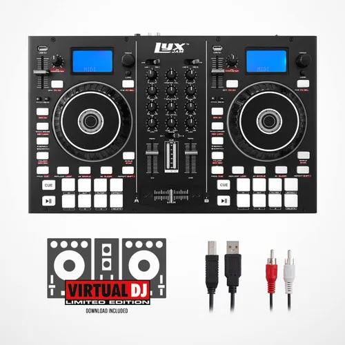 Vista 6 de LyxJam Controlador de DJ portátil de 2 cubiertas, consola de mezcla con pantalla LCD Bucle manual, USB, entrada MIC, salida de grabación, 16