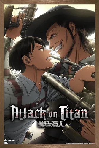 Vista 13 de Attack on Titan: Season 3 - Póster de pared de estancamiento, 22.4 pulgadas de largo x 14.7 pulgadas, versión enmarcada en madera de granero