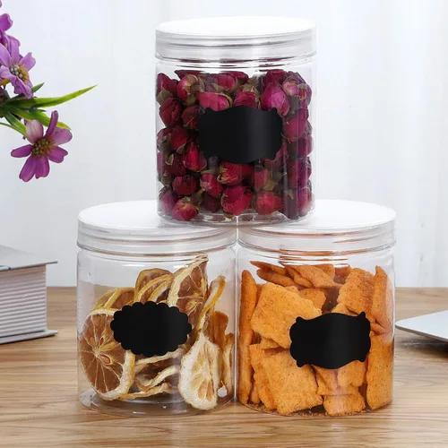 Vista 3 de Tarros de plástico de 16 onzas con tapas, paquete de 12 recipientes de plástico transparente para almacenamiento de alimentos de cocina y hogar