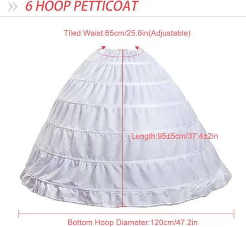 Vista 8 de SISROL Womens 6 Hoop Skirt Crinoline Petticoat Underskirt for Wedding Dress Blanco