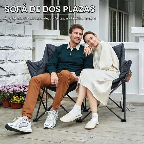 Vista 7 de EVER ADVANCED Silla de Campamento Doble para Adultos, Banco Loveseat de Campamento Plegable Acolchado con Bolsillo Lateral Sofá de Campamento