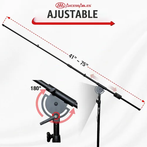Vista 3 de AxcessAbles AXCMB-T Soporte de micrófono resistente con base de trípode ponderada Soporte de micrófono superior de 80.5 pulgadas de altura