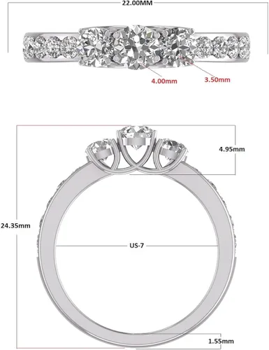 Vista 3 de TimeLe$$ Classics Anillo de compromiso de diamantes redondos de tres piedras TW de 1 ct disponible en oro blanco y amarillo de 14 quilates