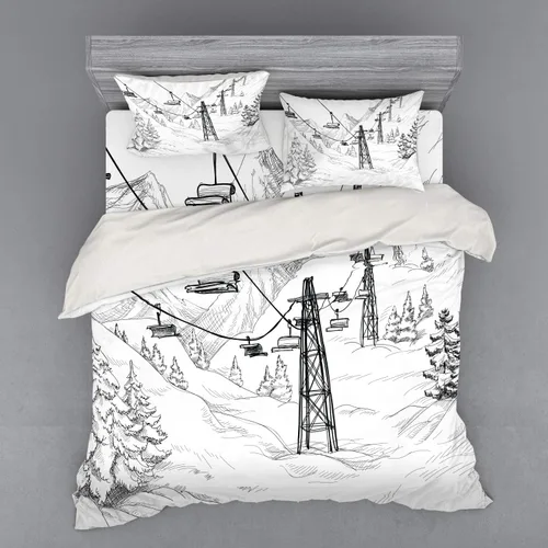 Vista 5 de Lunarable Juego de ropa de cama de dibujos animados, estampado de sol, nube, arco iris, luna, lluvia, clima, juego de funda de edredón de 3 piezas