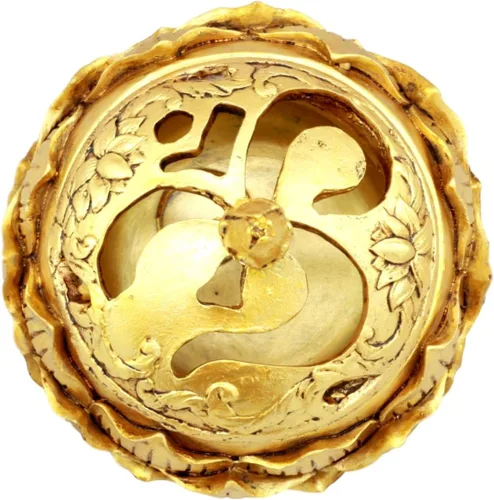 Vista 2 de Ebros Gift Auspicious Golden Buddha Ohm tallado Padma Lotus redondo Joyero Figurita 3.25 "Diámetro Oriental, caja de baratija accesorio