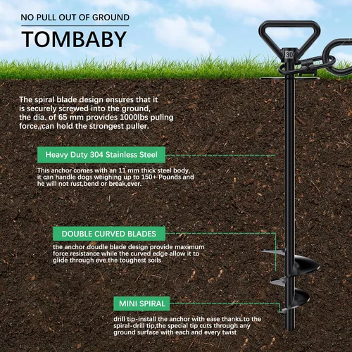 Vista 2 de TOMBABY Cable y estaca para perros, con cable resistente de 20 pies, anclaje giratorio de 360° y antienredos, corredor de perro para patio, estaca