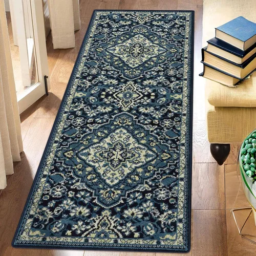 Vista 13 de Fashionwu Alfombra larga para pasillo, alfombra floral que no desprende pelusa, alfombra grande oriental envejecida, larga para baño, sala de estar