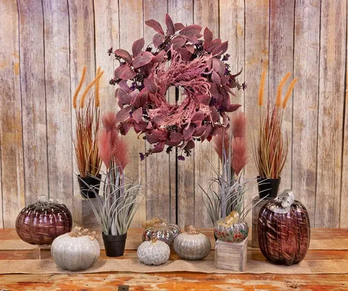 Vista 2 de Boston International Calabaza decorativa de vidrio de mesa, pequeña, moteada
