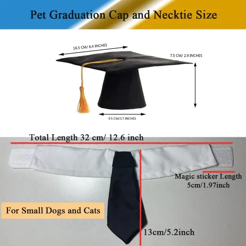 Vista 2 de Gorra y bata para perro, gorras de graduación para mascotas con cuello de corbata, accesorios de disfraz para perros y gatos