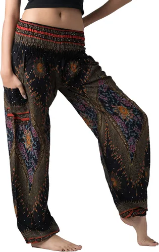 Vista 2 de B BANGKOK PANTS Pantalones harem para mujer, ropa bohemia con bolsillos