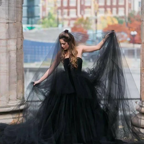 Vista 2 de Velo de encaje negro para boda, catedral, boda, novia, Halloween, gótico, disfraz, velo