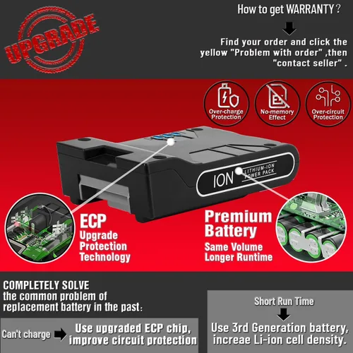 Vista 2 de TenHutt Batería de repuesto de litio XBAT200 de 3.0Ah 25.2V para aspiradoras inalámbricas Shark ION Rocket IONFlex ION Flex 2X Power Pack Battery
