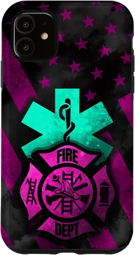 Vista 8 de EMT EMS Firefighter Pink Turquoise Fire Rescue American Flag Case for iPhone 16