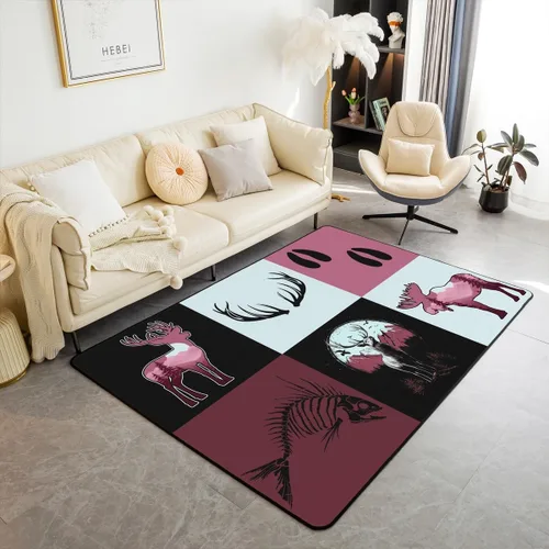 Vista 15 de Castle Fairy Alfombra antideslizante para sala de estar, diseño de ciervos salvajes, pinos de la selva, alfombra antideslizante para sala de estar