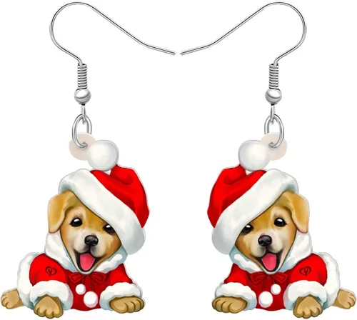 Vista 9 de Newei - Pendientes colgantes de Navidad con diseño de perro, joyería para regalos para mujeres y niñas Chihuahua E